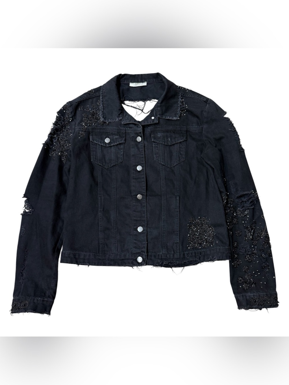 Vtg Amen Italy Beaded Distressed Denim Jacket Sz 50
